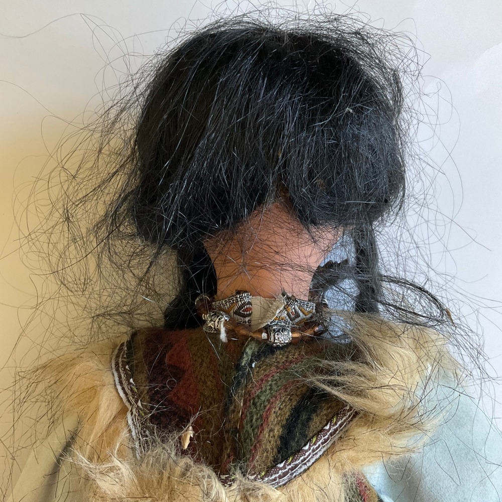 VTG Native American Porcelain Doll 16" Faux Fur Turquoise Pendant Southwest Deco - Picture 11 of 12